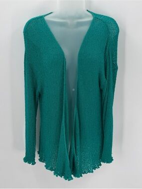 Kaktus Cardigan Sweater Women’s L/XL Teal Blue-green Open Knit Draped Front NWT